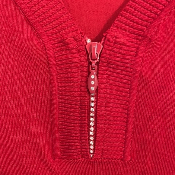 Cable And Gauge Red Rhinestone Zipper Front Sweater - Picture 2 of 9